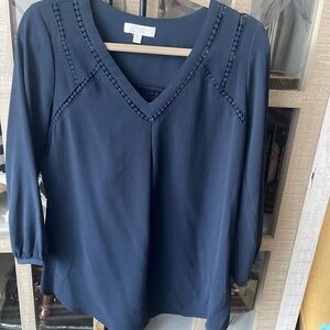 Kenar Deep Blue V-Neck Blouse